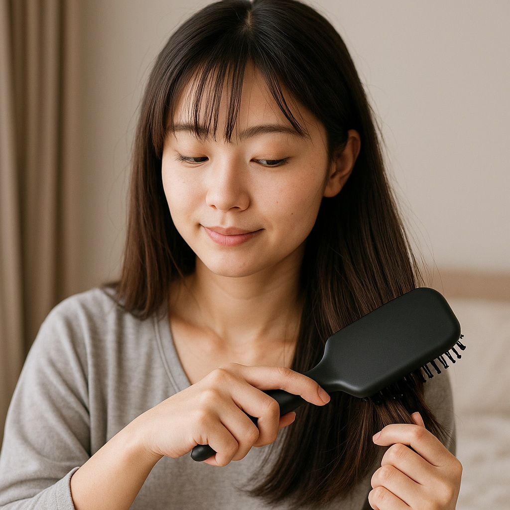 寝る前に軽くブローして整える
